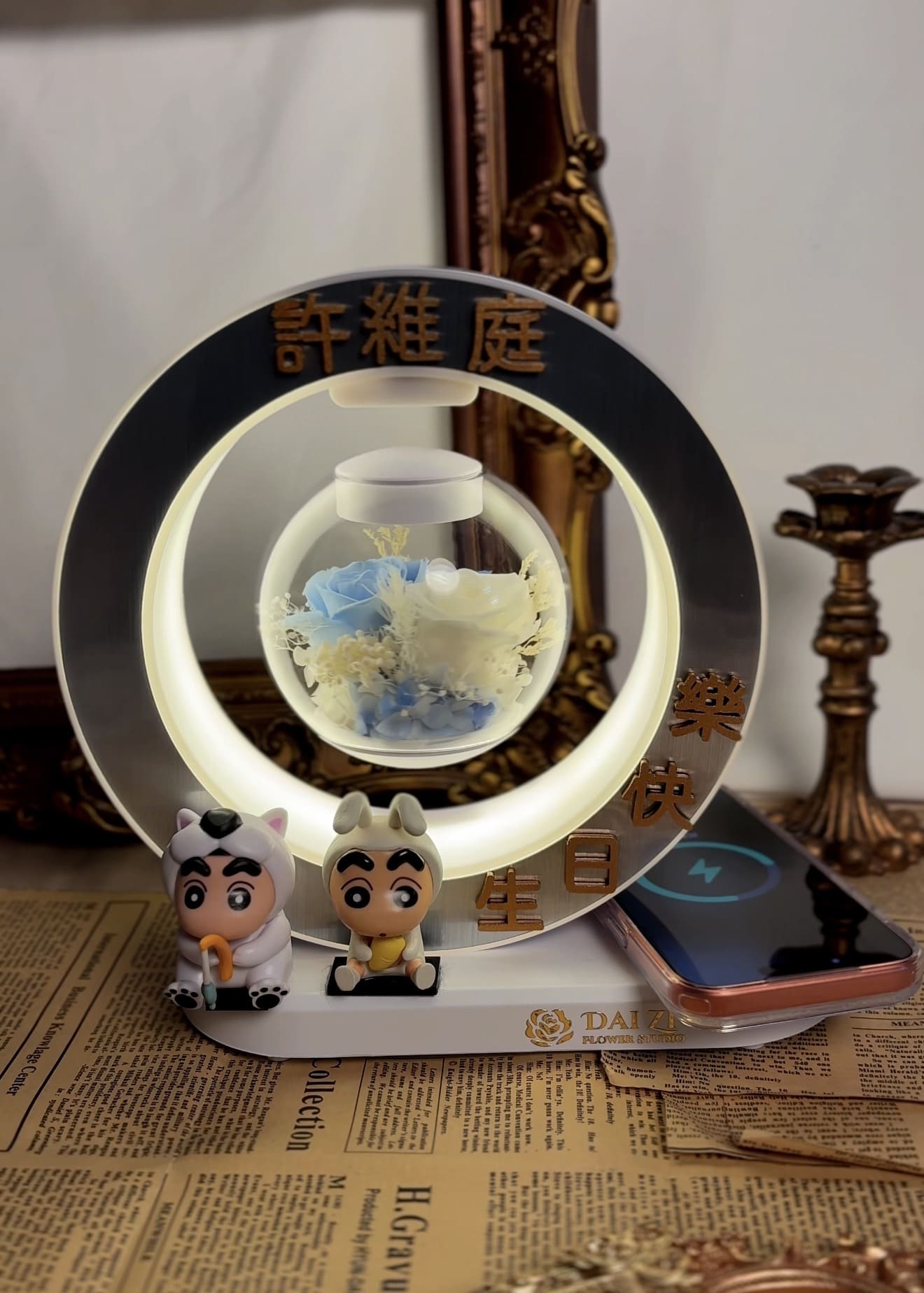 磁懸浮不凋花燈-粉系玫瑰客製化KOCN-精品畢業禮物推薦-DAIZI代紫花藝專業花藝
