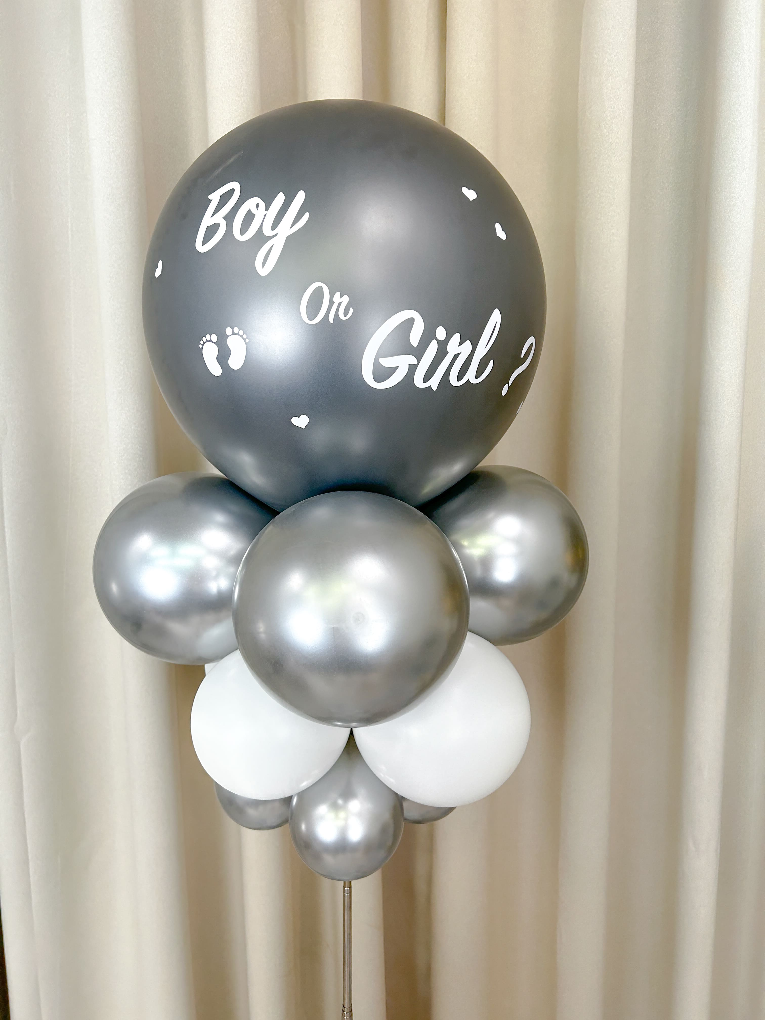 Baby Shower猜性別驚喜企劃,24吋客製化立柱性別揭曉爆破氣球,台北專業派對佈置代紫花藝